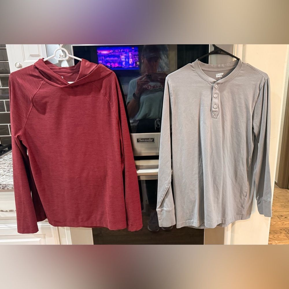 Men’s shirt bundle, red hoodie from gap, gray Henley from Lands end